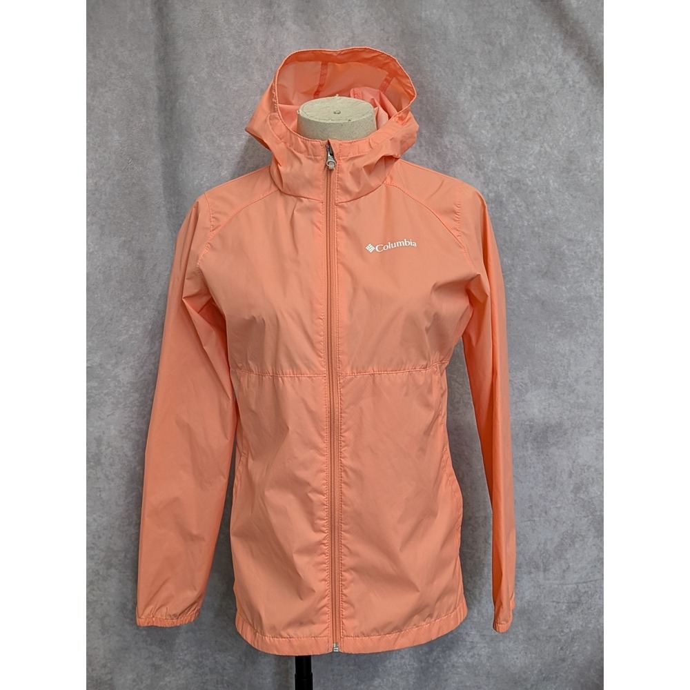 Columbia Girls Hooded Windbreaker Jacket Peach Coral Full Zip Large‎ L 14/16